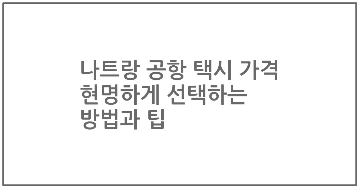 나트랑 공항 택시 가격 현명하게 선택하는 방법과 팁