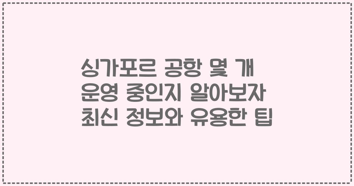 싱가포르 공항 몇 개 운영 중인지 알아보자 최신 정보와 유용한 팁